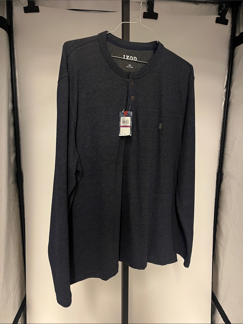 Izod Long Sleeve Henley Shirt in Navy Blue